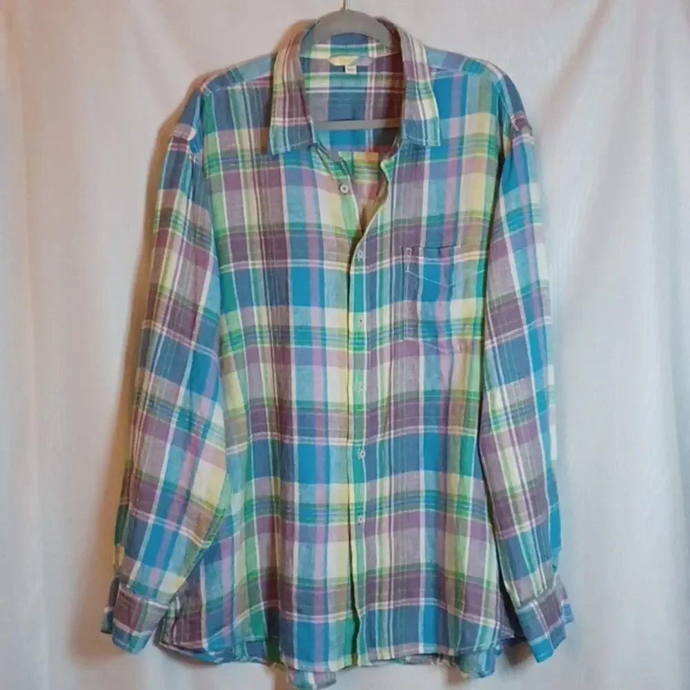 Boden Men's Linen Pastel Color Long Sleeve Plaid Shirt. Size XXL. - Picture 1 of 9